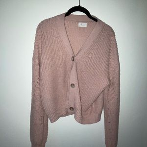 Comfy Pink cropped cut cardigan sweater